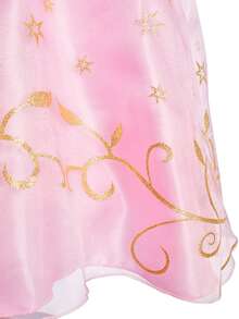 4pcs Pink Floral Pattern Girls Sleeveless Dress Crown Magic Wand Handbag Set Children Role Play Party Dress Party Holiday Christmas Halloween Costume Set - Pink - View 9