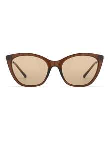 一副女士复古猫眼PC镜框眼镜，金属镜腿，时尚街头风，复古别致 - 茶色 - 查看 3