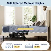 Allewie Full/Queen/King Size Bed Frame With Adjustable Velvet Upholstered Headboard, Rivet-Style Nailhead Trim Detail Platform Bed Frame, Wooden Slat Support, No Box Spring Needed, Easy Assembly, Cream White - Cream White - 查看 5