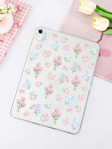 1pc TPU Soft Case With Summer Pink & Blue Floral Tulip Pattern Painting, Compatible With Mini 1/2/3/Mini 4/Mini 5/Mini 6/Mini 7/Air/Air 2/9.7/10.2/10.5/Air 4/Air 5/10.9/Pro 11-Inch/10th Gen/Air 11-Inch (M3) 2025/Pad (A16) 11 Inch 11th Generation 2025, A7/A8, Lightweight Ultra-Thin Soft Shell, Fresh/Personalized/Creative/Cute, TPU Tablet Protective Single Shell, Transparent Tablet Case, No Pen Slot - Multicolor - View 4