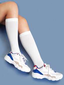 3双装女士白色过膝袜，休闲日常穿着 - 白色 - 查看 3