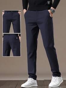 男士字母刺绣口袋直筒休闲裤，修身时尚百搭，适合送给丈夫、男友，也适合朋友外出、聚会等场合。 - 寶藍色 - 查看 1