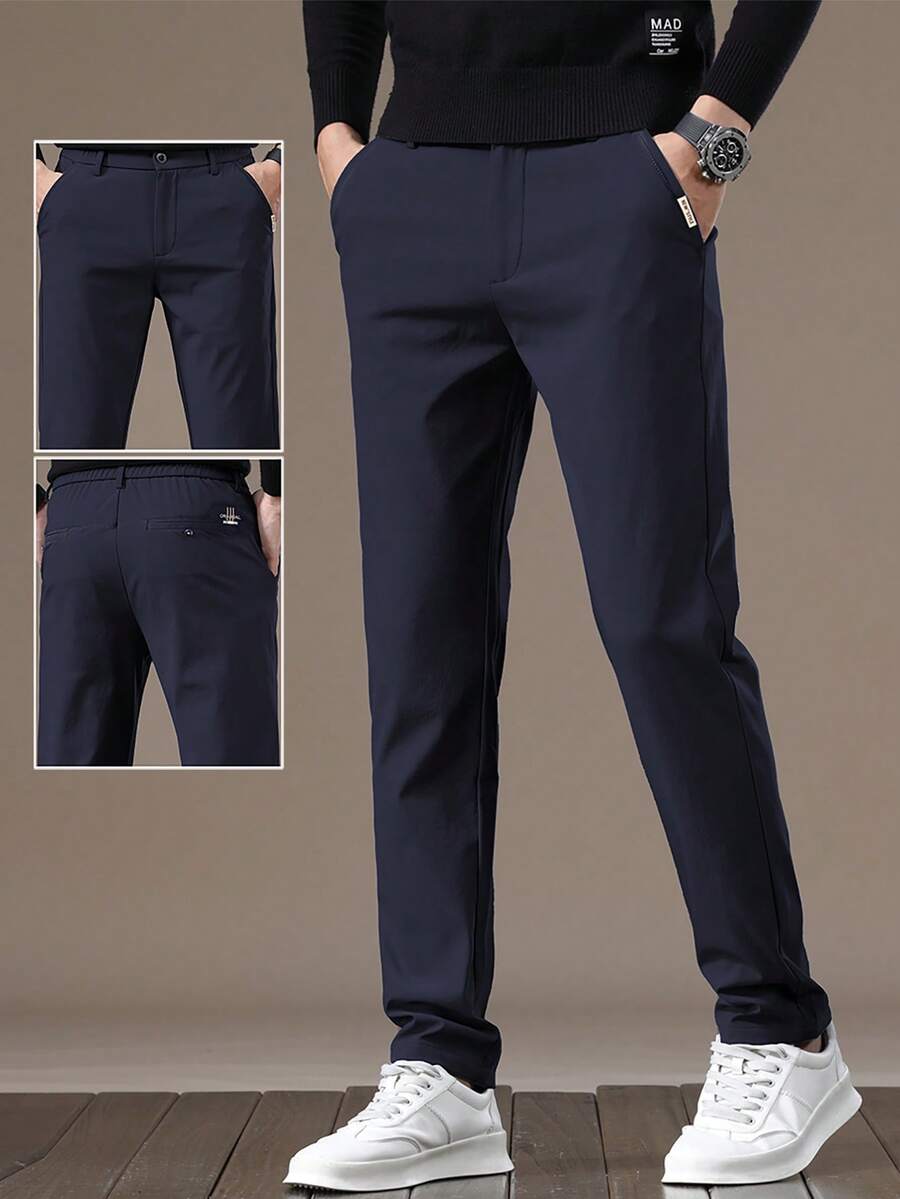 男士字母刺绣口袋直筒休闲裤，修身时尚百搭，适合送给丈夫、男友，也适合朋友外出、聚会等场合。 - 寶藍色 - 查看 1