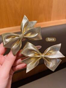 2pcs Gold Bow Hairclips, Fashionable Korean Style Sweet Hairpins Suitable For Daily Use - Gold - View 4