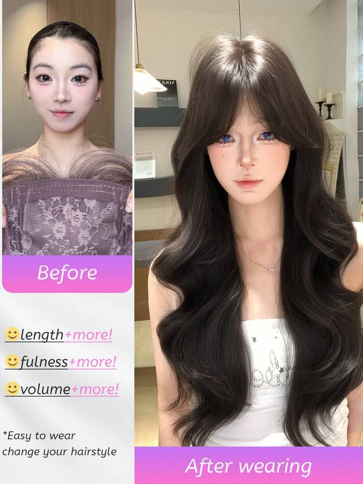 alicegarden 1pc Heat-Resistant Synthetic Wig, Black To Brown Gradient Middle Part Style, Fiber Material, Natural And Realistic, Perfect For Daily Wear. (Accessories Not Included) - Black-brown - View 5