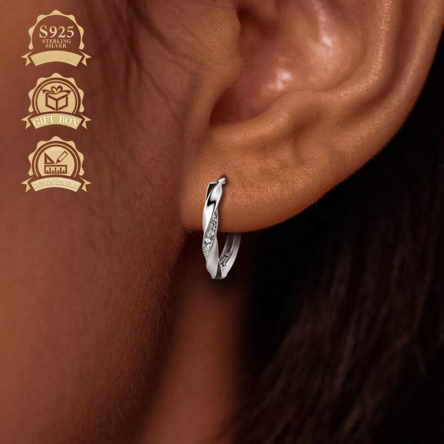 Bông tai nữ bằng bạc Sterling 925 Cubic Zirconia tối giản - Bạc - Xem 1