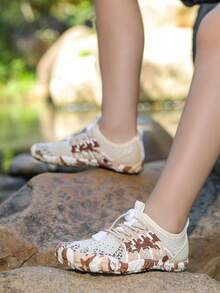 1 Pair Kids Beige Mesh Adjustable Buckle One-Touch Rubber Sole Children's Wading Shoes & Water Shoes, Suitable For Beach, Outdoor, Trekking - Beige - View 5