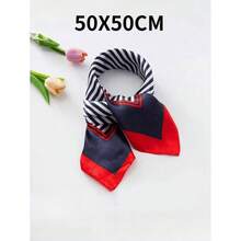 1pc New Women's Faux Silk Line Print 50x50CM Colors Small Square Scarf, Versatile Bandana, Decorative Ribbon For Bag, Neck Tie, Head Wrap, Suitable For Daily Use - Multicolor - View 2