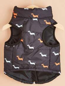 Pet Thick Padded Jacket For Autumn/Winter, Small Dog Thick Quilted Belly And Leg Protection Jacket, Funny Dachshund Print Windproof Coat - Multicolor - View 4