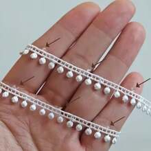 1.2cm Wide Tassel Lace Satin Ribbon, Embroidered Lace Cotton Ball Tassel Trim, DIY Sewing Craft Supplies - Multicolor - View 5