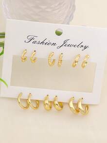 6 Pairs Geometric Creative Fashion Minimalist Everyday Versatile Delicate Small Stud Earrings For Women - Yellow Gold - View 1