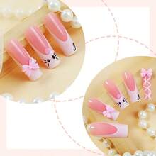 New Wearing Nail Piece Cross-Border Pink 3D Bow Fake Nail Removable 24 Pieces Cute Kt Cat Wearing Nail Length - XA-100-12 - 查看 3