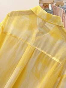 YUXIN Áo sơ mi nữ mỏng nhẹ, họa tiết nhuộm tie-dye ngọt ngào, dáng rộng, tay dài thoáng khí, thích hợp cho những buổi đi chơi thường ngày và kỳ nghỉ, mùa xuân/hè. - Màu vàng - Xem 8
