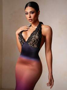 Persoshow 新款女士夏季渐变蕾丝吊带深V露背修身美人鱼连衣裙，性感迷人，适合日常约会、派对、宴会、夜店等场合，尽显女士优雅气质，亦可作为夏季连衣裙、毕业礼服、露背连衣裙、婚礼宾客礼服、优雅女士连衣裙、情人节派对装扮。 - 彩色 - 查看 5