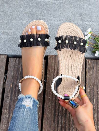Comfortable Low Heel Bohemian Bowknot Flower Sandals, Soft Sole Suitable With Dresses, Beautiful Beach Shoes