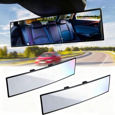 300mm 可调广角凸面后视镜，带防眩光功能，减少盲点，适用于轿车、SUV、卡车及各种车辆，提高驾驶安全性和视野。