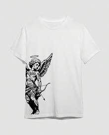 Camiseta Anjo Querubim Street Gótica Moderna Cupido Dark Streetwear Camisa Unissex Plus Size Algodão - Branco - Visão 2