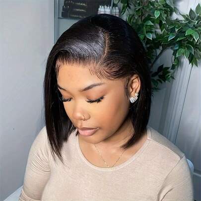 NATAN Elegant Short Curly Side Part Wig For Women - High-Temperature Fiber, No Glue Needed, Natural Look With Bangs & Pearl Accents, Black, 4x1 Lace Area, Versatile Styling For All Ethnicities, Versatile Daily Wig | Elegant Bob Wig | Synthetic Hair Wig, Wig Accessories