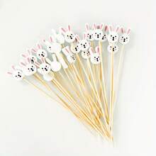 50pcs Easter Bunny & Egg Bamboo Cocktail Picks, 4.7 Inch Decorative Toothpicks, Appetizers, Party Food And Drink Skewers, Holiday Tabletop Decor - Multicolor - View 5