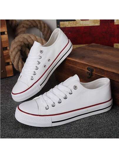 Zapatillas planas unisex de lona informal Estilo unisex Rayas de moda Paleta de colores neutros Cómodas para caminar Zapatillas urbanas de ocio con cordones Estilo urbano deportivo