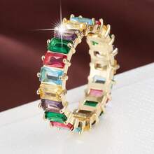 1pc Minimalist Geometric Design Cubic Zirconia Inlaid Women's Ring, Casual Gift Design - Multicolor - View 24