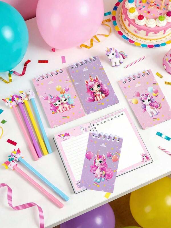 16 piezas Conjunto de Cuadernos y Artículos de Papelería con Temática de Unicornio, incluye Cuadernos con Temática de Unicornio, Bolígrafos, Mini Cuadernos, Regalos de Fiesta de Unicornio Lindos, Regalos de Cumpleaños, Suministros de Oficina/Escuela, Regalos de Regreso a Clases