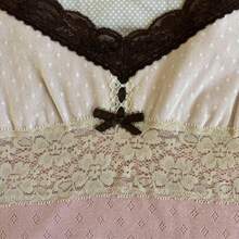 Awevudst Women Y2k Fairy Grunge Tank Tops Vintage Aesthetic Lace Trim Cami Shirt Slim Fit Knit Ribbed Coquette Clothes - 紅色 - 查看 2
