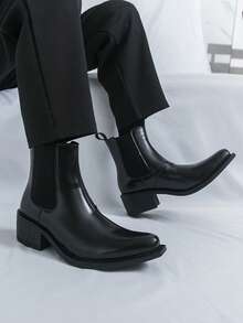 2026 New Fashion Men's Chelsea Boots, Motorcycle Boots, Versatile Casual Shoes, Autumn/Winter Korean Style, Comfortable Spring Cowboy Boots, Minimalist Riding Boots, Summer One-Piece High-Top Derby Shoes, Retro Designer Dress Shoes For Daily, Party, Date, Gift, Pointed Toe Mid-Calf Boots - Black - View 10