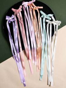 2个女孩多巴胺色丝滑丝带蝴蝶结发夹，可爱返校双长尾蝴蝶结发卡，适合节日派对和日常佩戴。 - 彩色 - 查看 2