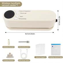 1台多功能自动食品真空封口机，无线充电式，高效双色真空封口机，带数字显示屏，可密封零食袋，外部吸气和充气，多种食品保鲜功能，延长保鲜期，小巧易用，是餐厅、厨房、户外野餐、健身器材保鲜、家庭厨师和厨房爱好者的理想之选。 - 彩色 - 查看 14
