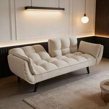 This 74-Inch Living Room Sofa Features Two Soft Armrest Cushions, Offering Comfortable Seating, Easy Assembly, And Is A Multi-Functional Sofa Suitable For Apartments, Bedrooms, And Small Spaces. - Màu be - Xem 2