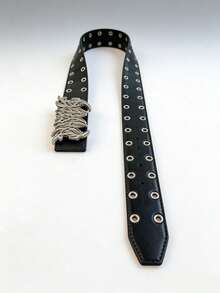 新款时尚Y2K镂空PU皮朋克风男士腰带 - 送礼或个人风格配饰，男女皆宜 - 百搭牛仔裤、连衣裙及休闲服饰 - 黑色 - 查看 5