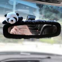 1 pieza Cubierta protectora para espejo retrovisor de carro con diseño de panda lindo y de dibujos animados, decoración interior para espejo retrovisor de carro de mujer, decoración universal para espejo retrovisor de carro, anti-arañazos, fácil instalación, diseño de moda para decoración interior, accesorios para auto - Blanco y Negro - Ver 2