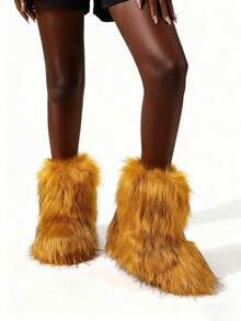 New Winter Warm Plush Artificial Fur Women's Snow Boots - Grey Ankle Boots, Soft Lining, Comfortable Slip On Design, Suitable For Outdoor And Indoor Wearing In Cold Weather, Neutral Short Ankle Artificial Raccoon Leather Snow Boots - Solid Color Classic, Ultra Smooth Fur Touching The Ground, Perfect Choice For Christmas And Halloween, Y2K Style! Y2K Fashion Men's And Women's Snow Boots - Made Of Synthetic Washed Bear Skin, Silky Ground Touching Fur, Classic Solid Color Tones, Ideal For Christmas And Halloween! Short Ankle Unisex Synthetic Raccoon Skin Snow Boots - Solid Color Classic, Super Smooth Fur, Edgy Y2K Vibe! Christmas And Halloween Must-Have Fake Washed Bear Skin Snow Boots (Suitable For Both Men And Women) - Solid Color Classic Tone, Smooth Fur Touching The Ground, Fashionable Y2K Appearance! Y2K Men's And Women's Short Ankle Snow Boots - Solid Color Classic, Perfect For Christmas And New Year Parties - gừng - Xem 1