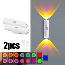 [4/3/2/1 可充电 LED 小夜灯] 1 件/2 件/3 件/4 件带运动传感器的可充电 LED 小夜灯，RGB 渐变氛围灯，磁性室内小夜灯，USB 可充电小夜灯，衣柜/走廊补充灯，上下猫眼壁灯，可调光室内灯，磁性楼梯灯适用于走廊、床头、书桌、衣柜、壁橱、客厅氛围灯和应急灯 - 彩色 - 查看 14