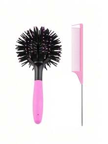 Set de 2 piezas: 1 peine rizador 3D con forma de bola para dar volumen al flequillo, resistente al calor para secado y moldeado del cabello, mango antiestático de ABS; 1 peine de acero con púas largas y densas para seccionar y levantar el cabello, esencial para peluquería, salón, hogar, viajes, productos para el cabello, cuidado del cabello, cepillos, accesorios, herramientas de peinado, kit de peinado, verano, vacaciones - Multicolor - Ver 5