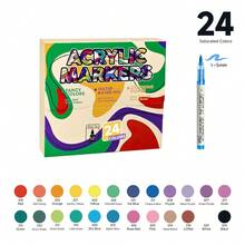 Set de 12/24 colores de rotuladores de pintura acrílica, sistemas de color clásicos, metálicos, macarons y tonos de piel disponibles, suministros de arte y pintura para estudiantes, opacos, lavables y de secado rápido - Marcador líquido recto - Ver 14