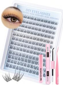 144/168pcs Natural Curly False Eyelashes Set, 168pcs Cluster False Eyelashes Set, Delicate Eyelash Extension, 8-16mm Individual False Eyelashes, Comes With Eyelash Glue And Eyelash Tweezers, Suitable For DIY At Home - 黑色 - 查看 10