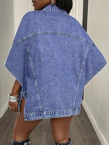 Women's Loose Fit Denim Bat Wing Casual Jacket Spring - Blue - View 6