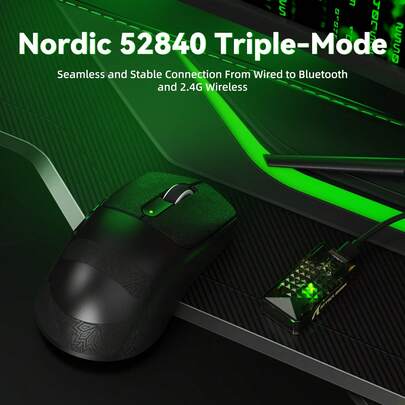  ATTACK SHARK V5 无线游戏鼠标，42000 DPI，PAW3950 MAX 传感器，55g 超轻，Nordic 52840 MCU，有线/蓝牙/2.4GHz 无线可编程鼠标，适用于 PC FPS 游戏 - 白色/黑色胶带