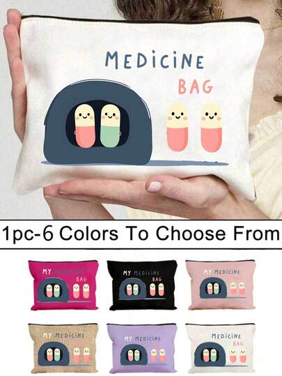 1pc Mini Portable Medicine Bag Printed With Cartoon Pill Pattern, First Kit Medical Emergency Kits Organizer Outdoor Household Medicine Pill Storage Bag,First Aid Kit Organizer, Emergency Pill Pouch For Travel | Cute Makeup Bag, Cosmetic Pouch, Toiletry Bag, For Travel Storage Bag,Makeup Bag,Cosmetic Bag,Vacation Storage Bag, Uae National Day ,Birthday Gifts For Best Friend, Party Favors,Small Gift Exchange