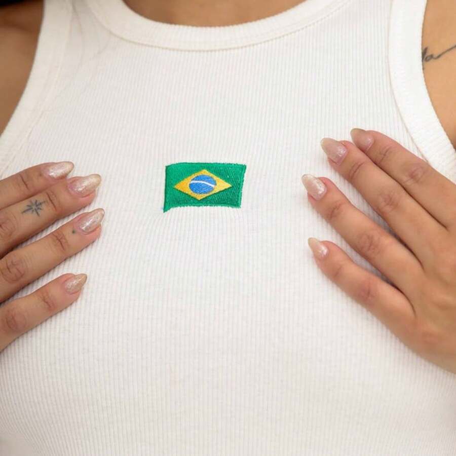 Women's Ribbed Tank Top, Brazil Tank Top, Gringa Style, Brazilian Style, Brazil Blouse, World Cup Ribbed Cotton - 白色 - 查看 1