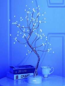 Lámpara De Noche Árbol Bonsái De 108 Luz Led Con Botón Táctil Decoración Interior y Mesa - Azul - Ver 9