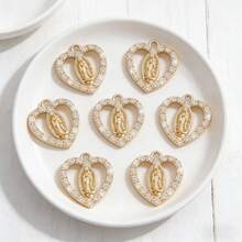 30个宗教合金圣母玛利亚心形吊坠，DIY项链、手链、珠宝配件 - 金色 - 查看 3