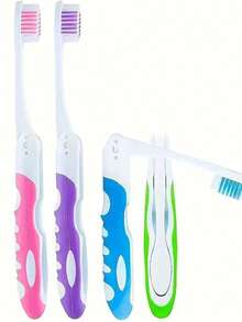 1/4 支装旅行牙刷，可折叠设计，中等刷毛，适合露营、情侣、旅行和商务出行 - 彩色 - 查看 6