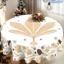 1pc 60x 60inch Round Tablecloth - Elegant Leaf Pattern Bohemian Style Neutral Table Cover, Durable Fabric, Suitable For Modern Kitchen, Dining Room, Indoor/Outdoor - Suitable For Rectangular, Round, Oval Tables - Easy-To-Clean Party Decoration, Suitable For Christmas, Weddings - 德 - 查看 2