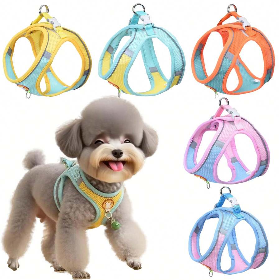 Nuevo arnés de perro de colores de bloqueo de dopamina para primavera y verano, arnés de correa lindo para gatos y perros, chaleco de malla reflectante y transpirable para perros pequeños y medianos