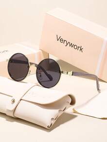 Verywork 1pc Women's Round Full Frame Personalized Classic Elegant Fashion Design Casual Basic Sunglasses, Suitable For Daily Life, Driving, Camping, Travel, Outings, Summer Beach, Vacation, Street Photography And More - Multicolor - View 3