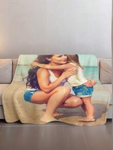 1pc Customized Photo Fleece Blanket, Personalized With Family, Pet, Couple Photos, Best Gift For Mother's Day, Father's Day, Valentine's Day, Friends - Style 3 - View 2