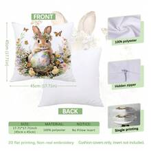 MEMNUN 4件套复活节花卉彩蛋篮小鸡兔子印花涤纶装饰枕套【不含枕芯】，尺寸：17.7*17.7英寸（45*45厘米）/19.69*19.69英寸（50*50厘米）/15.75*15.75英寸（40*40厘米），【单面印花】花卉蝴蝶彩蛋复活节春季主题抱枕套，房间装饰，家居装饰 - 彩色 - 查看 2